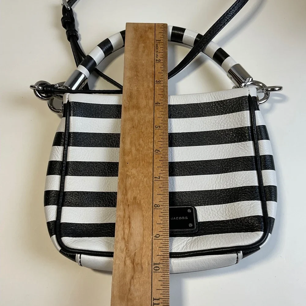 Marc by Marc Jacobs Black White Striped Leather Crossbody Top Handle Bag